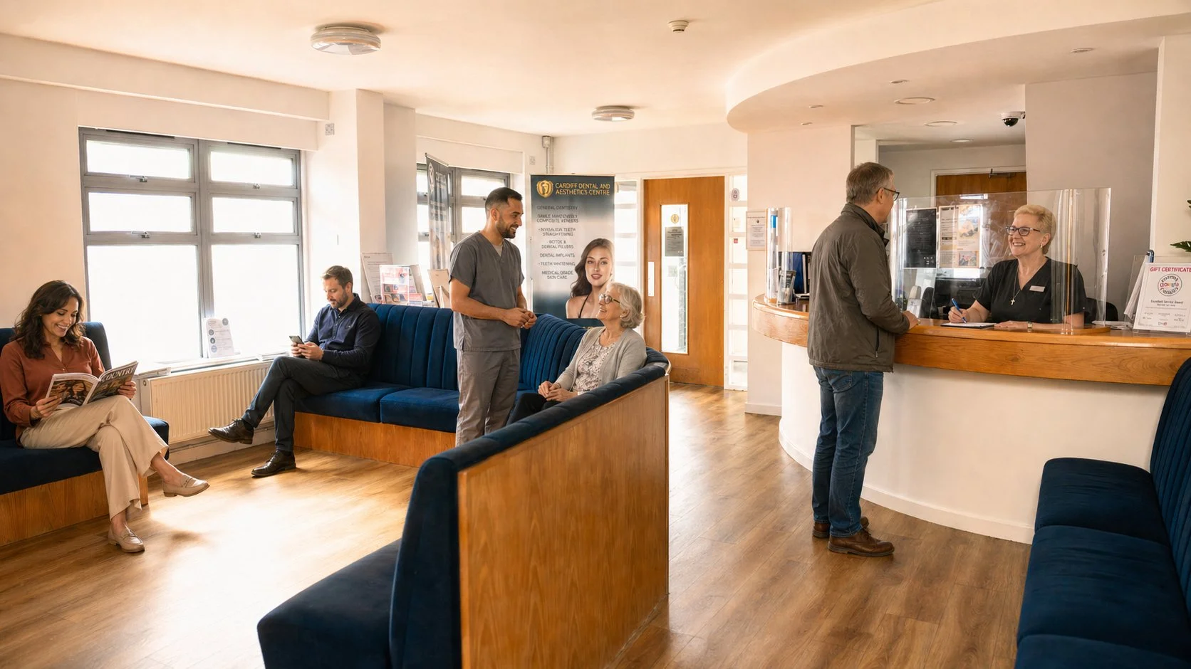 cardiff dental practice reception — waiting area Cardiff Dental and Aesthetics Centre reception and waiting area